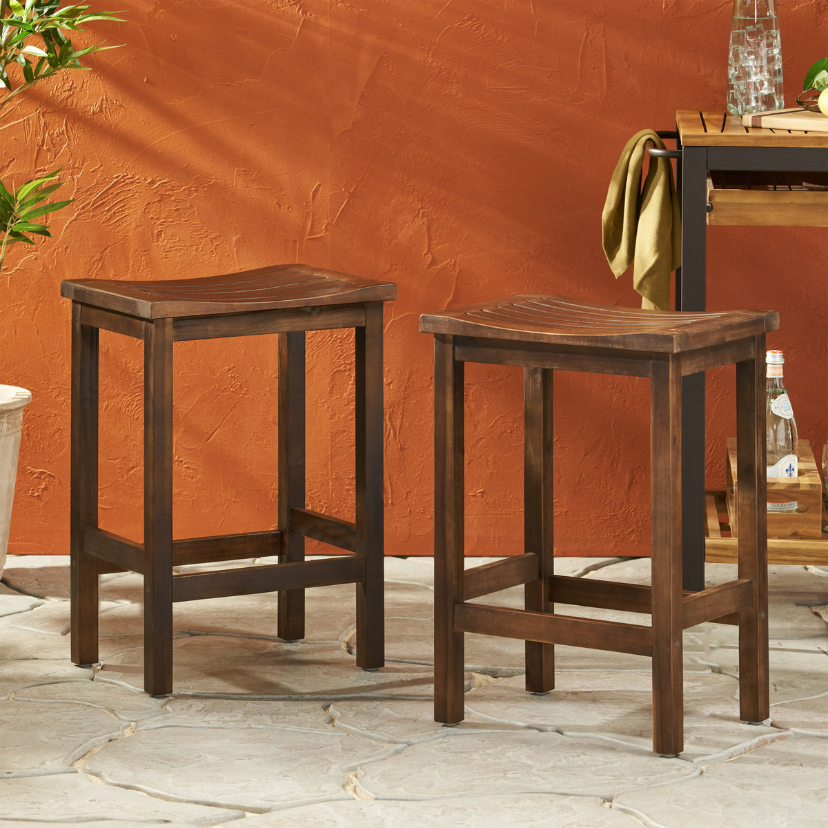 Mahogany Brown Acacia Outdoor Counter Stools Set of 2 – OROA, view 6