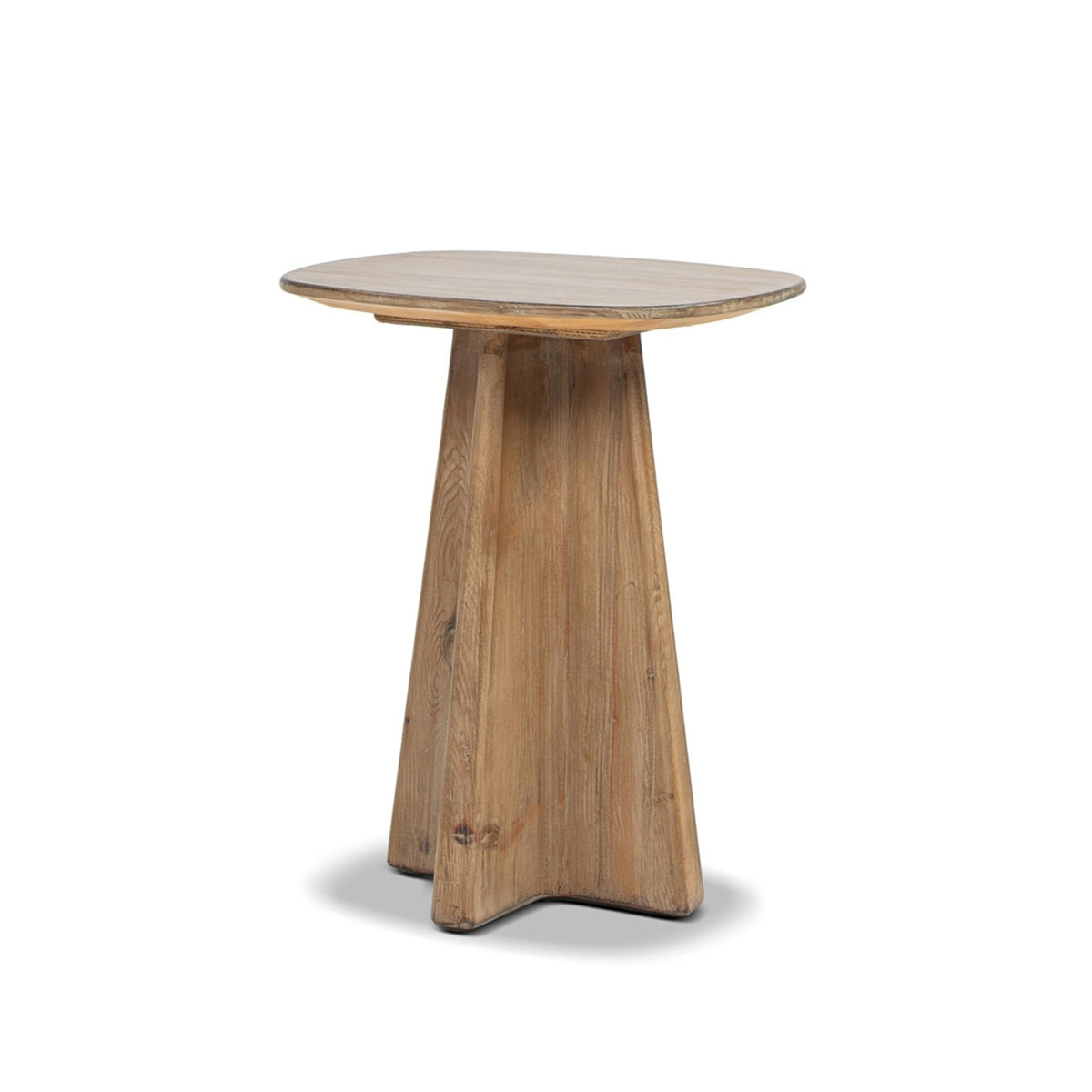 Clarence Rectangular End Table with Sculptural Pedestal Base, Antique Natural Brown Reclaimed Pine - OROA Online Furniture