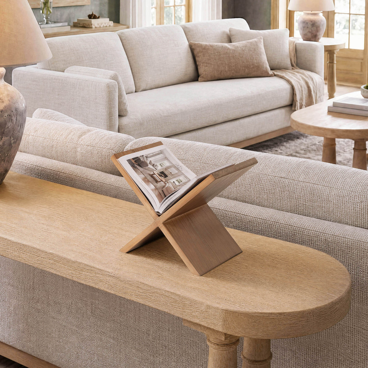 Sculptural X-Shaped Pine Wood Book Stand - Catchy