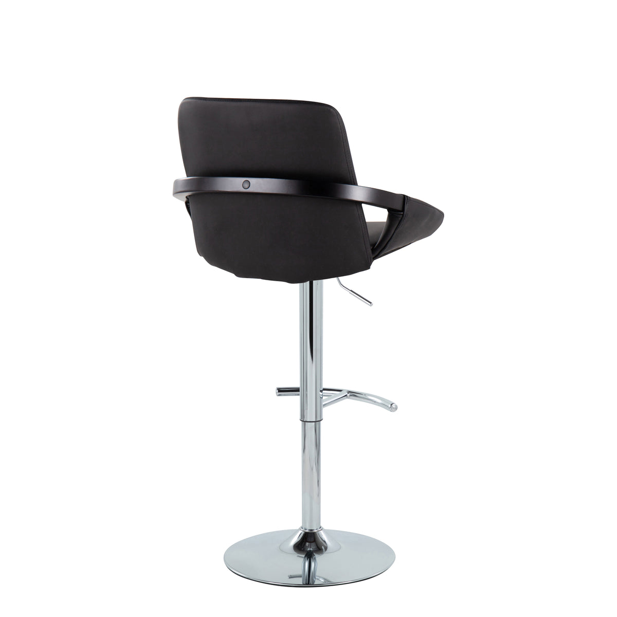 Black Faux Leather Adjustable Swivel Barstools — rear three-quarter view