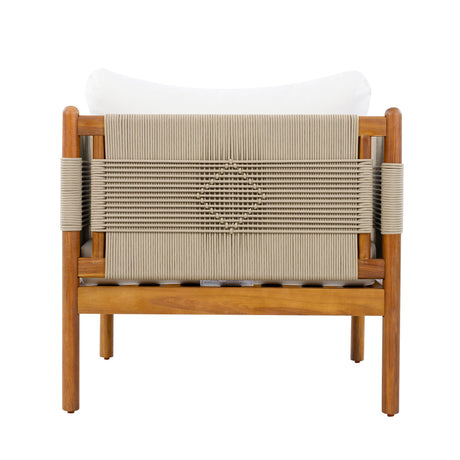Teak, Outdoor Acacia Wood Club Chair with Diamond Rope Weave & Cushions