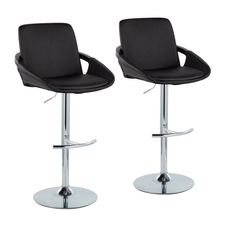 Black Faux Leather Adjustable Swivel Barstools — pair on a white background