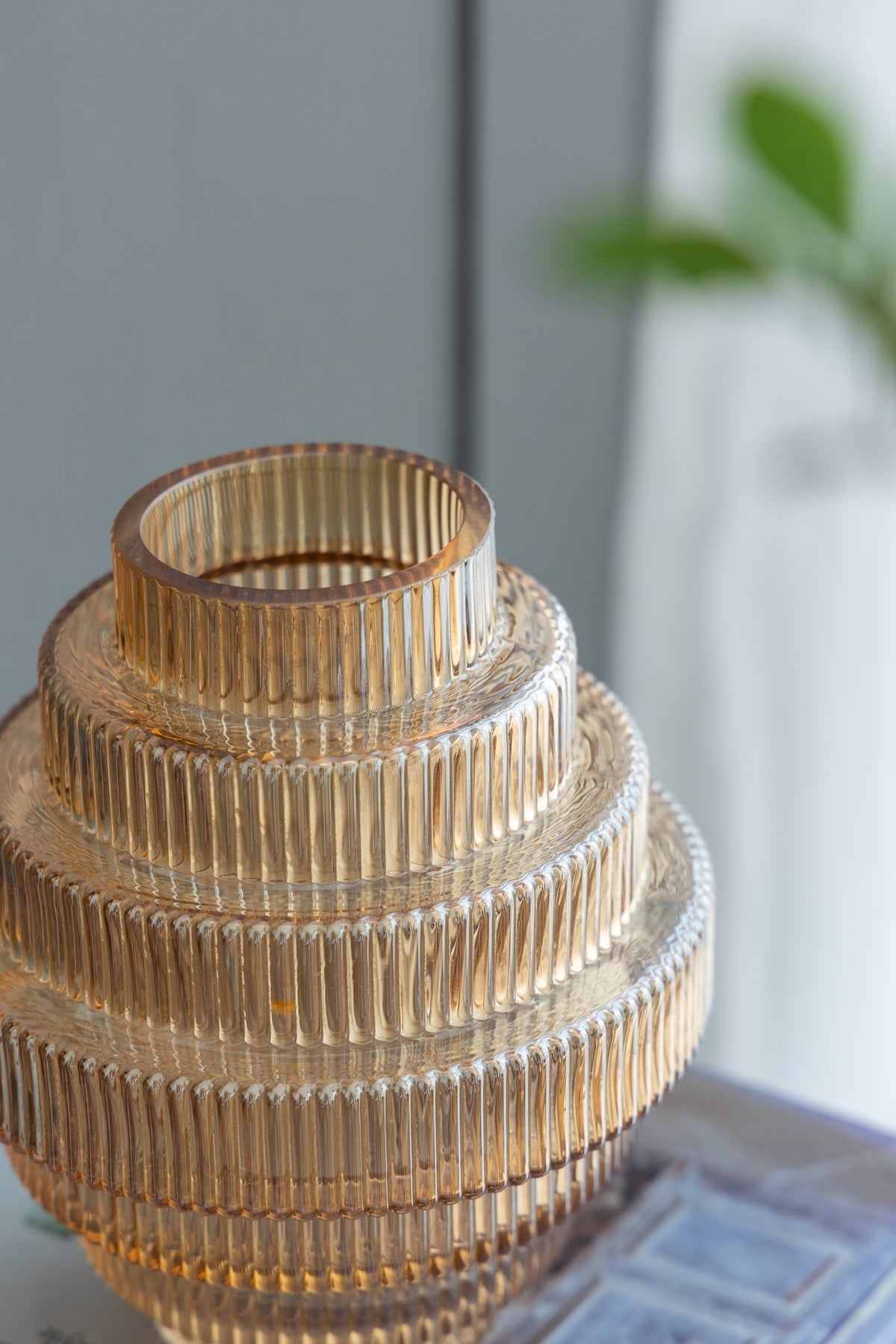 Tiered Geometric Amber Luster Clear Vase (S/2)
