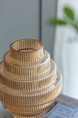 Tiered Geometric Amber Luster Clear Vase (S/2)