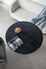 Textured Black Round Pedestal Dining Table – OROA, view 5