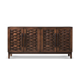 Koa Woven Wood 4-Door Sideboard, Dark Brown Reclaimed Pine - OROA Modern Furniture