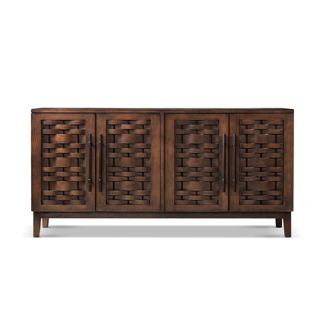 Koa Woven Wood 4-Door Sideboard, Dark Brown Reclaimed Pine - OROA Modern Furniture