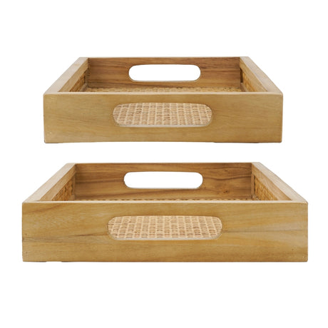 Brown Woven Rattan Trays with Handles — cutout handles viewed from the front