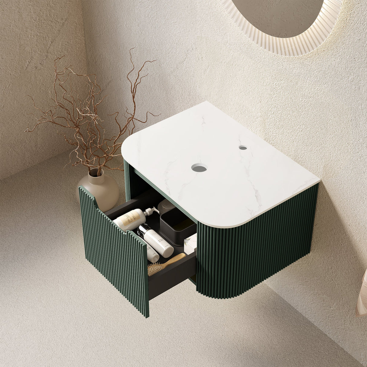 Wall Mounted Green Cabinet, Carrara - OROA