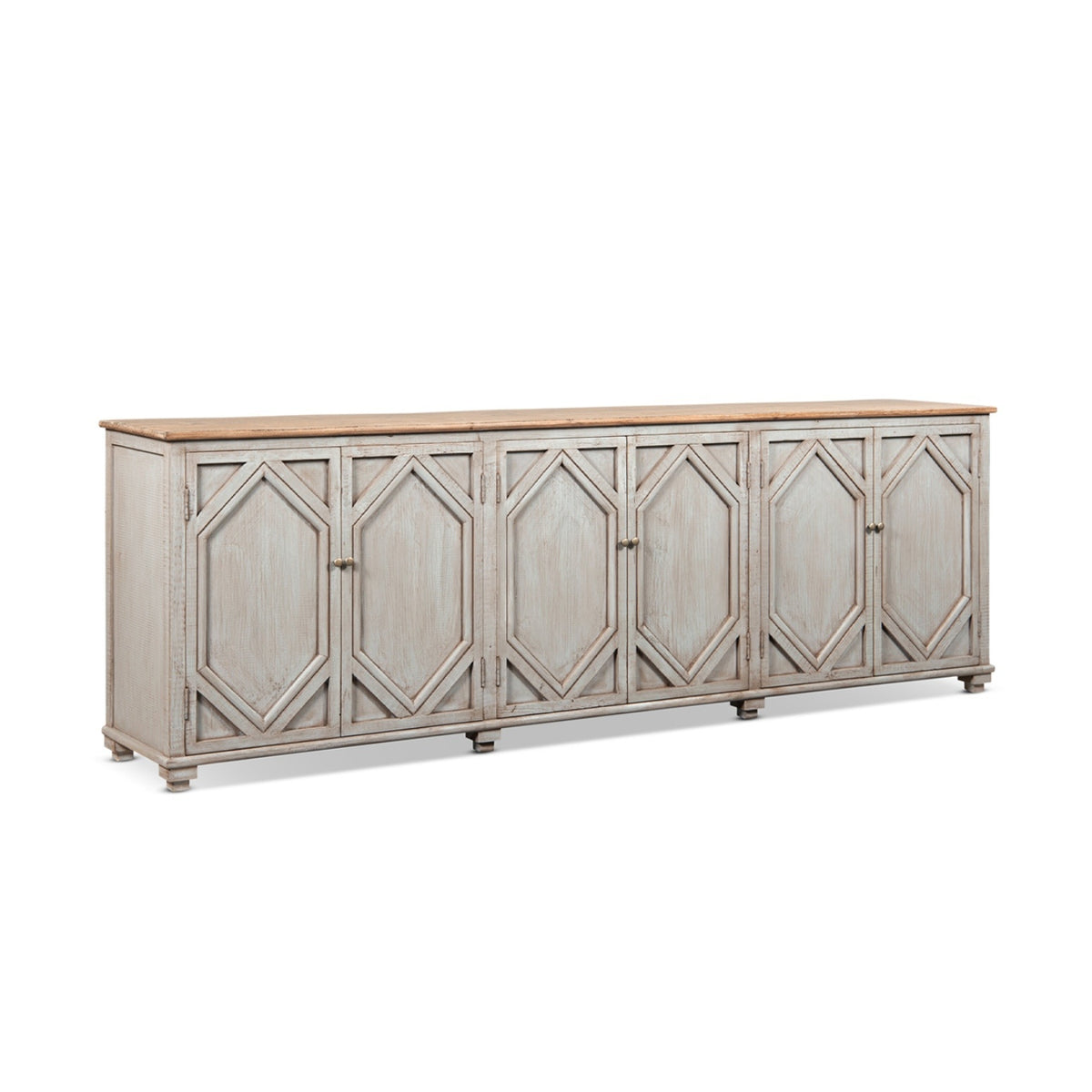 Colette Extra Wide 6-Door Cabinet Sideboard, Antique Natural Brown and Blue-Grey Reclaimed Pine - OROA Modern Furniture