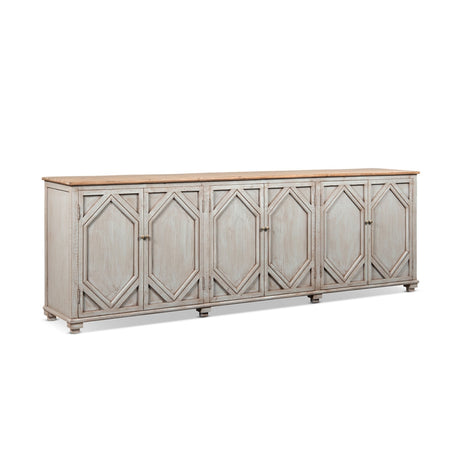 Colette Extra Wide 6-Door Cabinet Sideboard, Antique Natural Brown and Blue-Grey Reclaimed Pine - OROA Modern Furniture