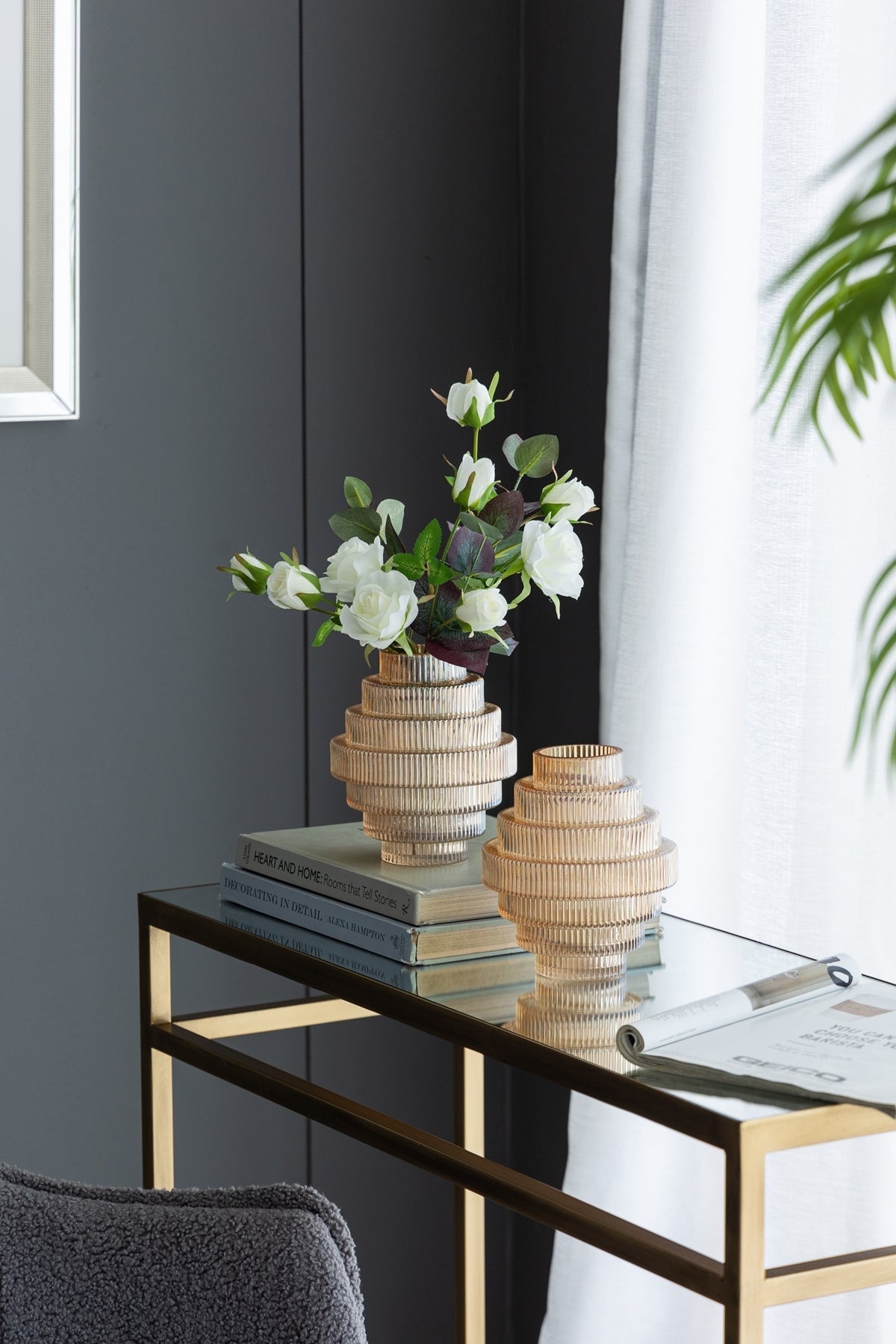 Tiered Geometric Amber Luster Clear Vase (S/2)
