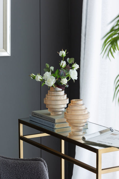Tiered Geometric Amber Luster Clear Vase (S/2)