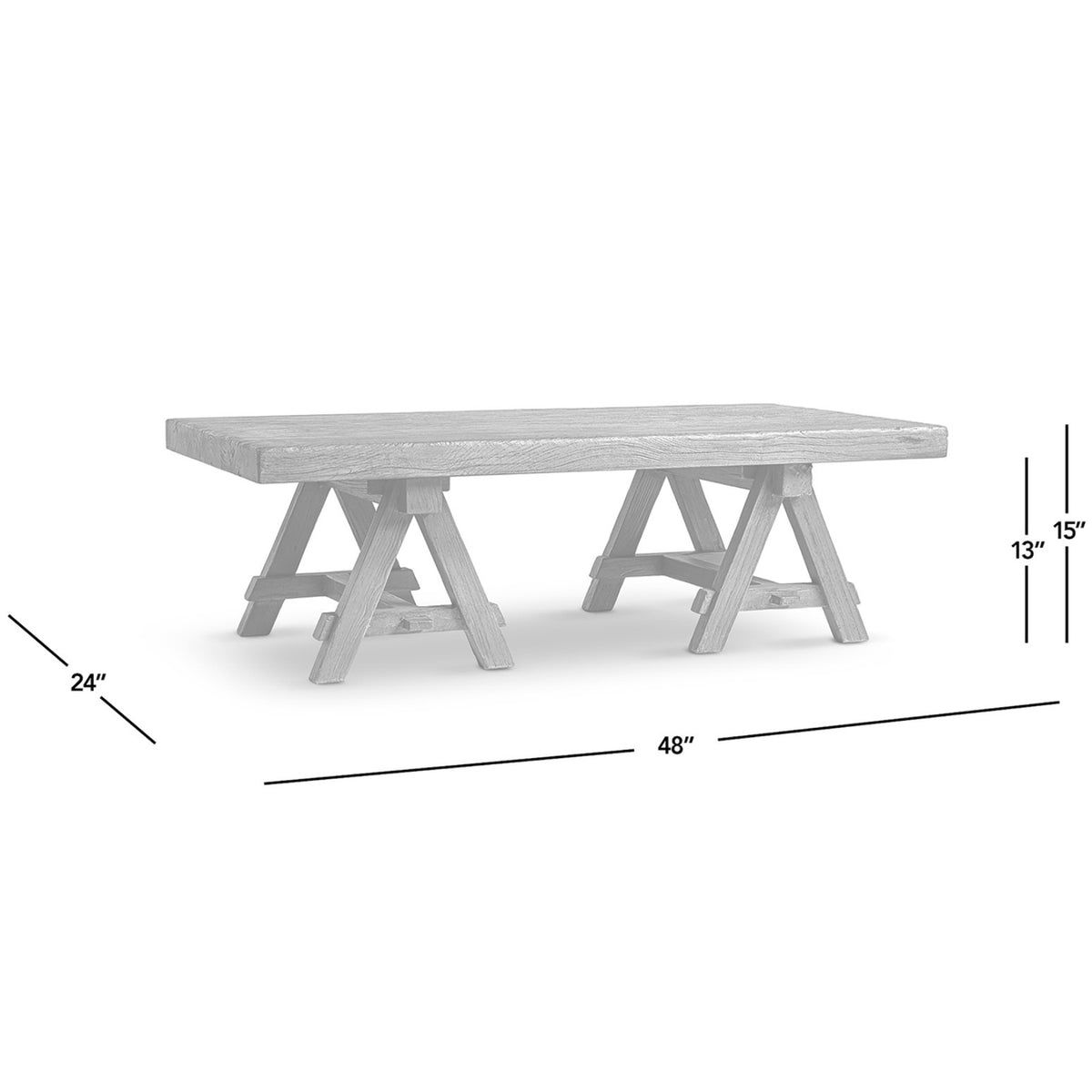 Hawthorne Reclaimed Elm Rectangular Trestle Coffee Table, Heritage Light Natural Brown - OROA Online Furniture