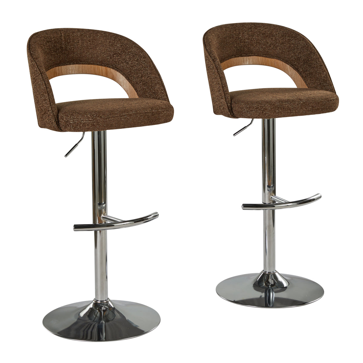 Dark Brown Whitewashed Adjustable Swivel Bar Stools Set of 2 – OROA, view 3
