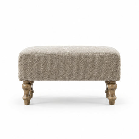 Taupe Chenille Ottoman with Walnut Wood Legs