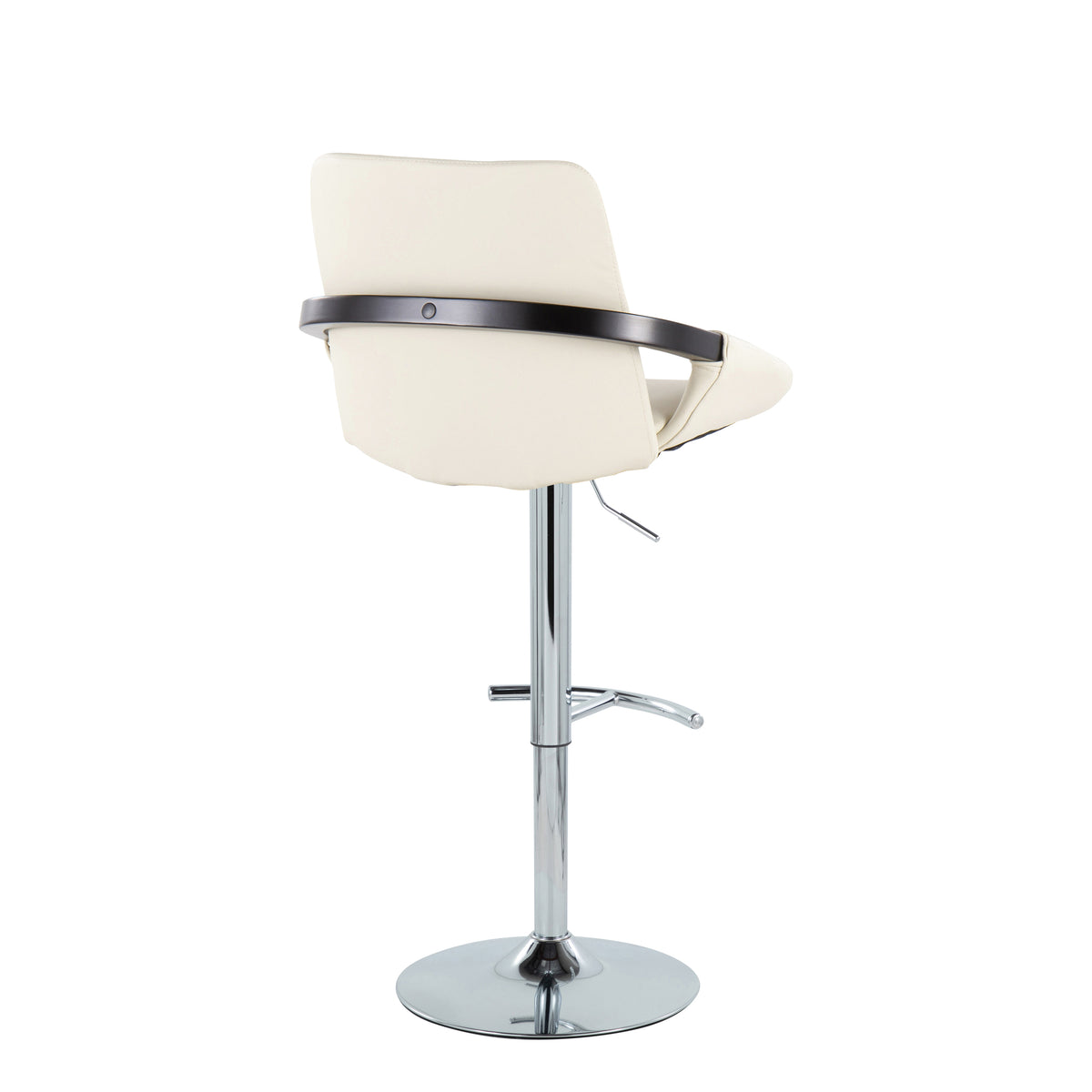 Cream Faux Leather Adjustable Swivel Barstools — rear three-quarter view