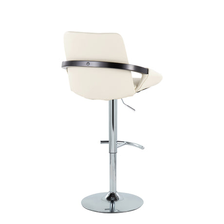 Cream Faux Leather Adjustable Swivel Barstools — rear three-quarter view