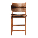 Goat Leather and Teak Counter Stool – OROA, view 2