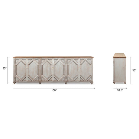 Colette Extra Wide 6-Door Cabinet Sideboard, Antique Natural Brown and Blue-Grey Reclaimed Pine - OROA Modern Furniture