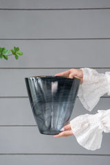 Smokey Black Glass Vase with Gold Rim