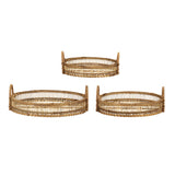 Round Decorative Brown Bamboo Woven Trays with Handles (S/3)