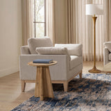 Clarence Rectangular End Table with Sculptural Pedestal Base, Antique Natural Brown Reclaimed Pine - OROA Online Furniture