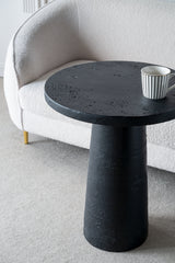 Textured Black Round Pedestal Side Table – OROA, view 5