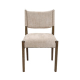 Upholstered dining chair with walnut-finish legs — single chair front view