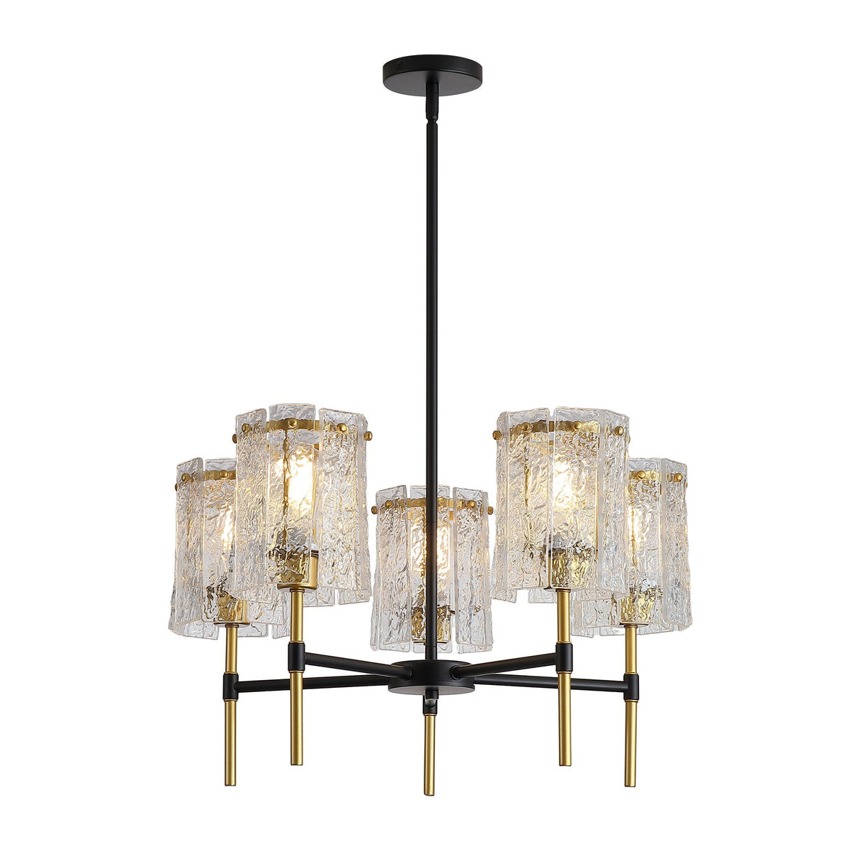 5 Light Farmhouse Chandelier, Textured Glass Pendant Light