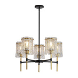 5 Light Farmhouse Chandelier, Textured Glass Pendant Light