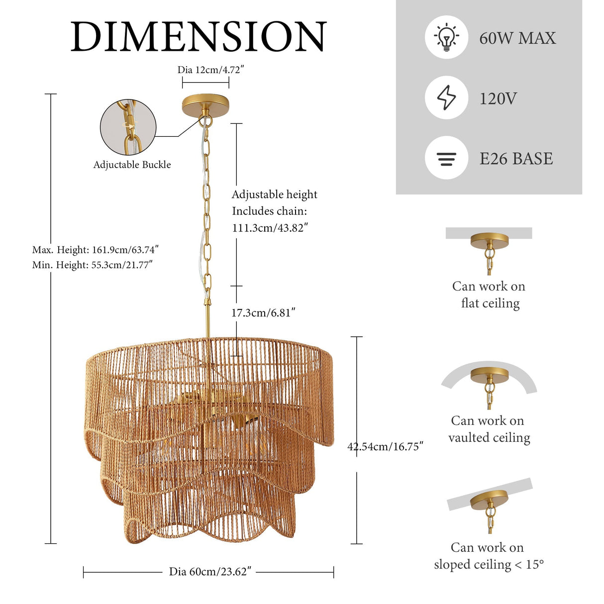 Handwoven Paper Rattan Boho Chandelier - OROA