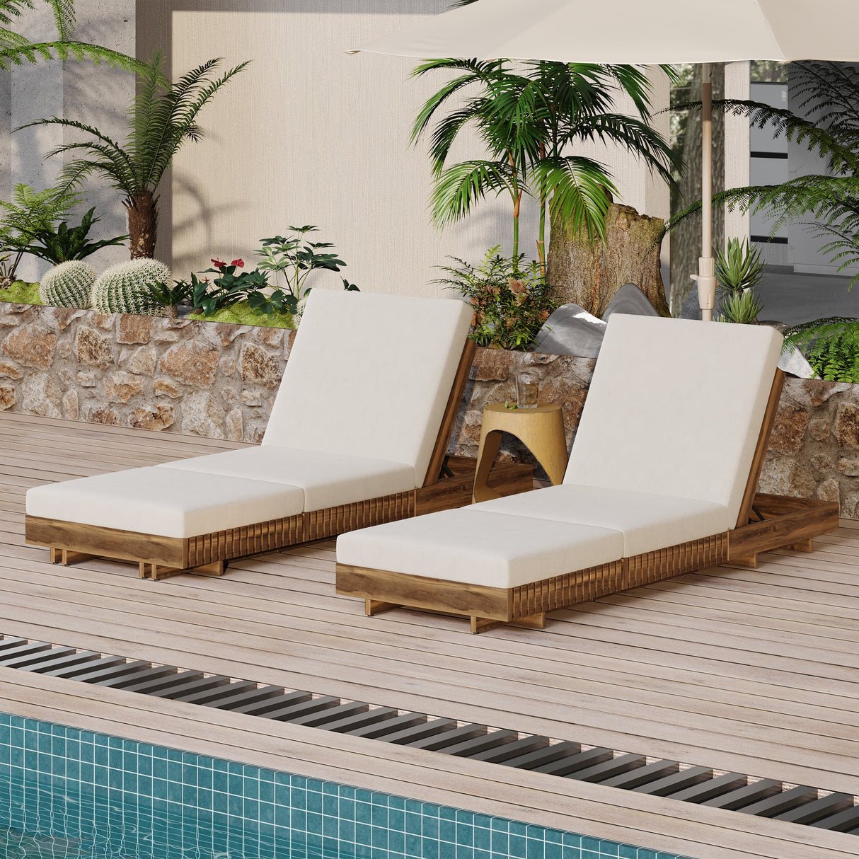 Lounge Chaise Set, Acacia Solid Wood - OROA