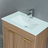 Walnut-Look Fluted Bathroom Vanity with Ceramic Sink — ceramic sink close-up
