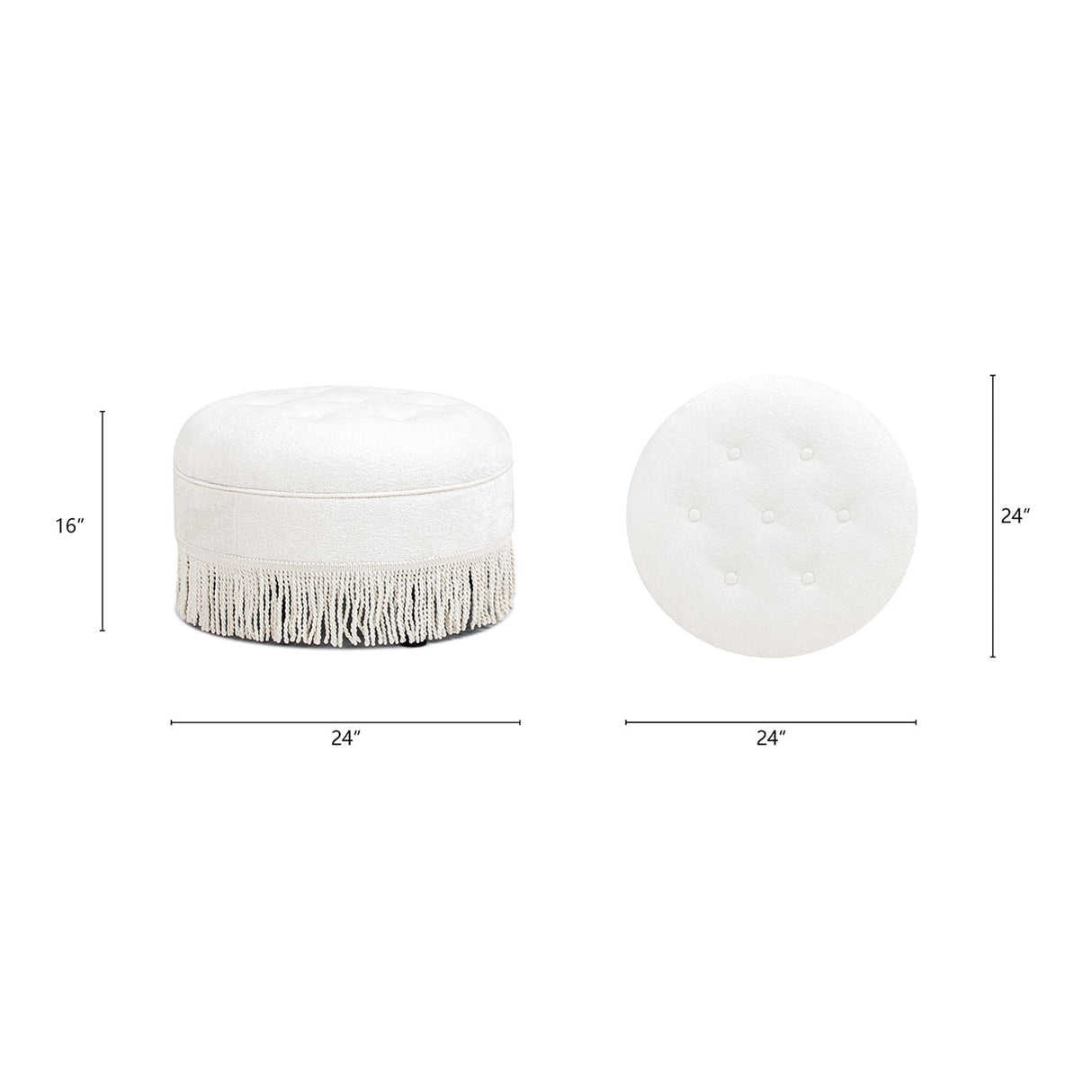 Round Upholstered Accent Ottoman - Almond White