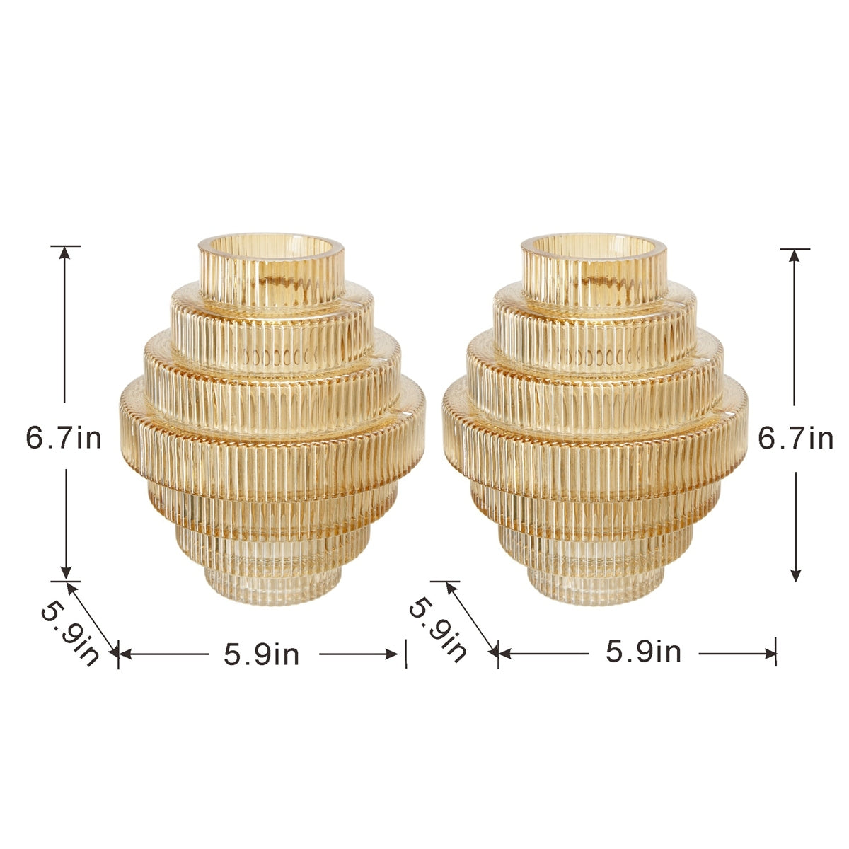 Tiered Geometric Amber Luster Clear Vase (S/2)