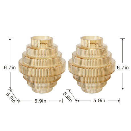 Tiered Geometric Amber Luster Clear Vase (S/2)