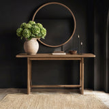 Turnkey Modern Trestle Console Table, Antique Natural Brown Reclaimed Pine - OROA Modern Furniture