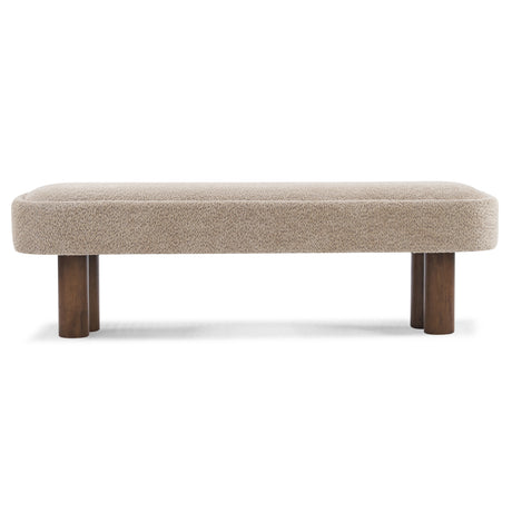 Khaki Bouclé Dining Bench with Walnut Legs - Catchy