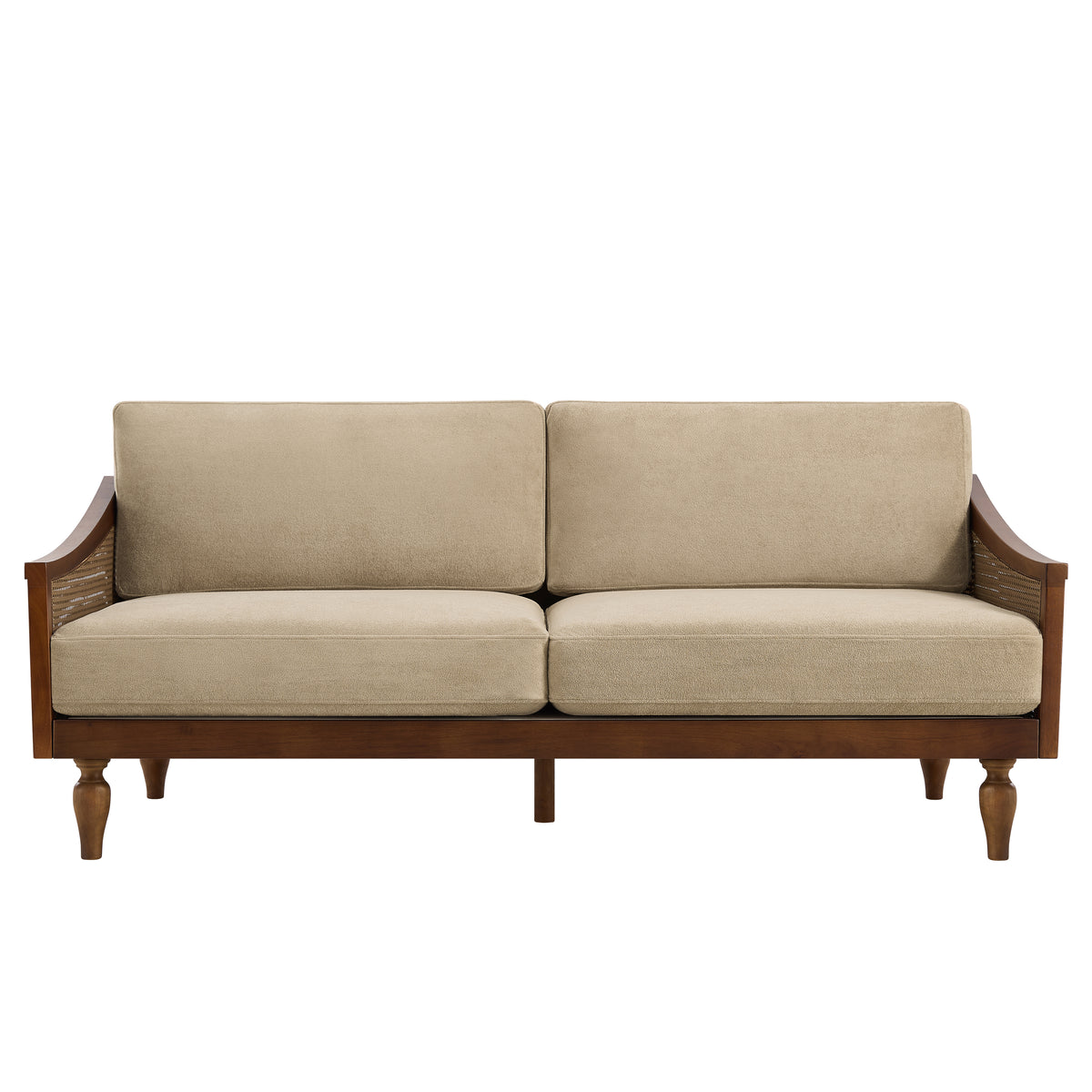 3-Seater Light Brown Upholstered Sofa | Maison Naturelle