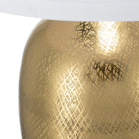 Round Aluminum Sheet Gold Table Lamp with White Fabric Shade