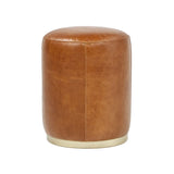 Round Brown Leather Ottoman - OROA