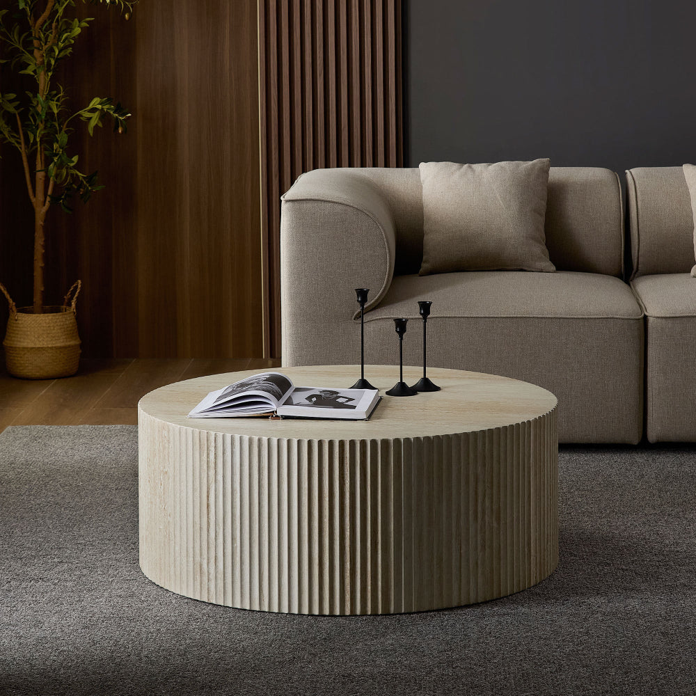 travertine round coffee table 