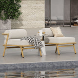 Teak Outdoor Patio Iron Club Chair (S/2) - Off White -Fioraa