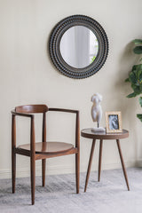 Round Black and Gold Wooden Accent Mirror with Woven Texture