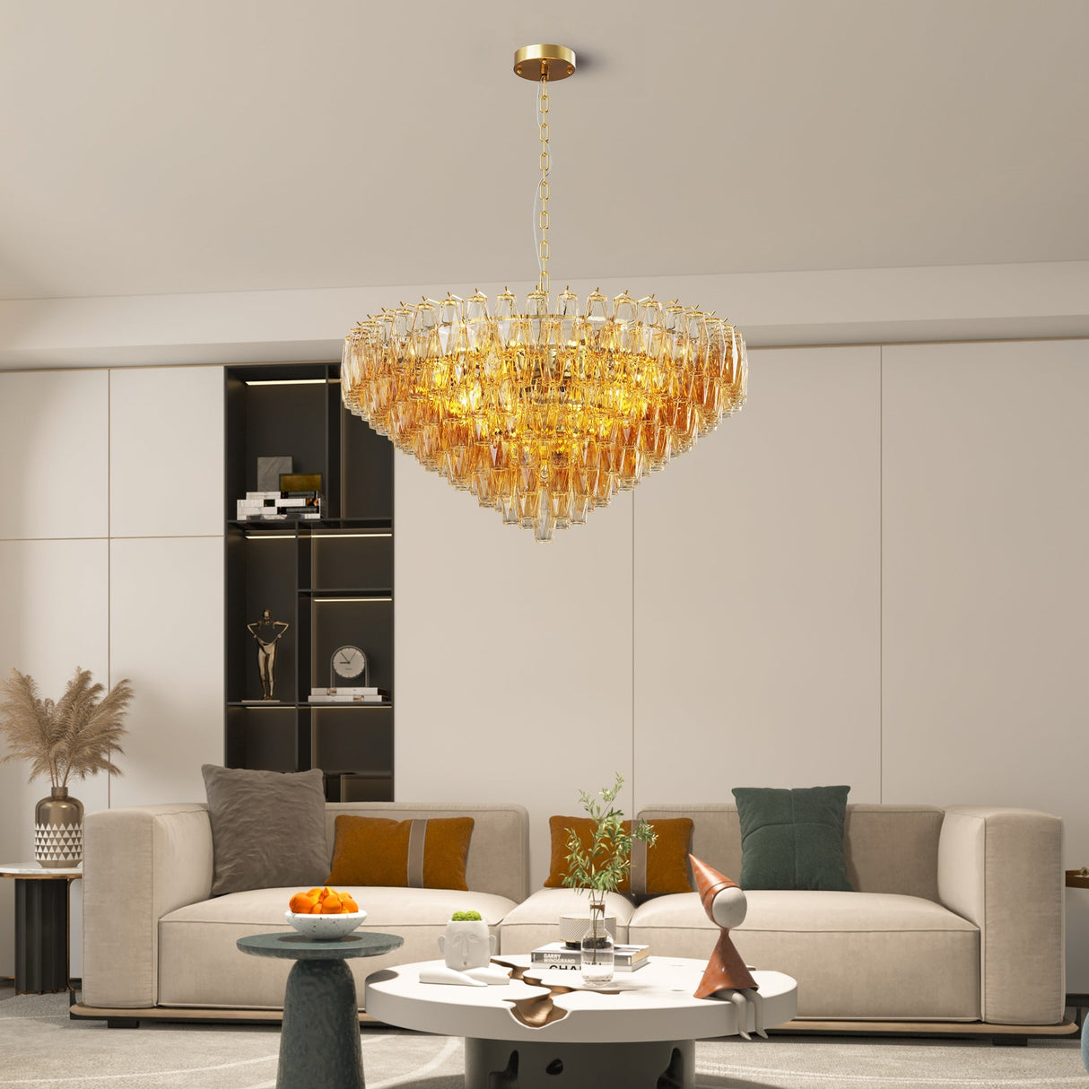 Extra Large 14-Light Gold Modern Round Chandelier