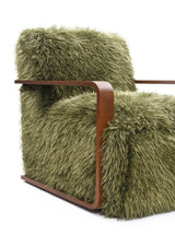 Green Faux Fur and Walnut Accent Chair | OROA