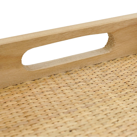 Brown Woven Rattan Trays with Handles — handle and woven rattan close-up