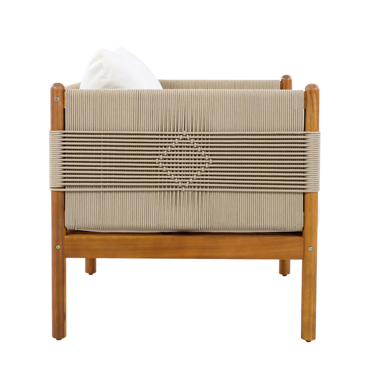 Teak, Outdoor Acacia Wood Club Chair with Diamond Rope Weave & Cushions