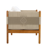 Teak, Outdoor Acacia Wood Club Chair with Diamond Rope Weave & Cushions